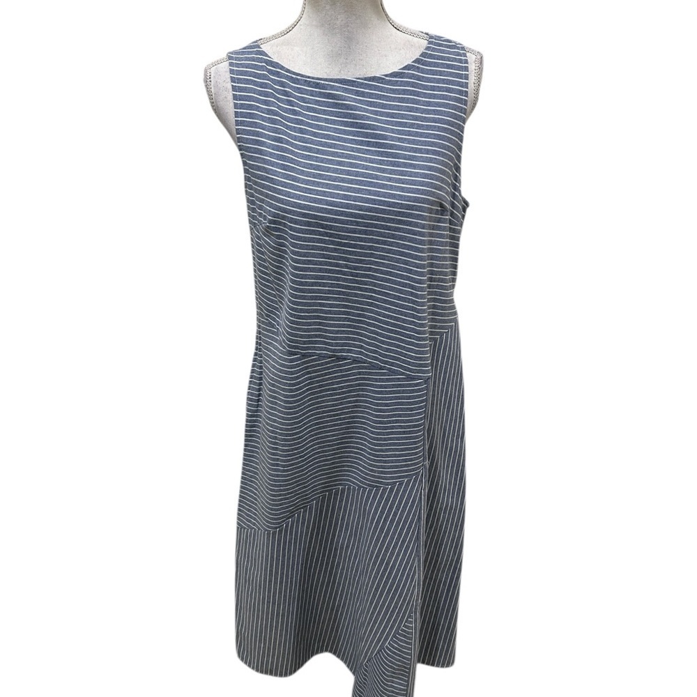 MISSLOOK Blue and White Striped Sleeveless cotton blend Midi Dress size medium